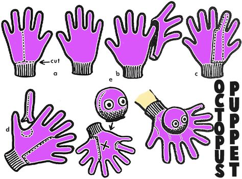 Octopus Puppets:  These would be great to have at the preschool.  I would need my sister to help me make them though. Kindergarten Art Crafts, Animal Hand Puppets, Ocean Animal Crafts, Octopus Crafts, Glove Puppets, Puppets Diy, Puppet Patterns, Fun Arts And Crafts, Sea Crafts