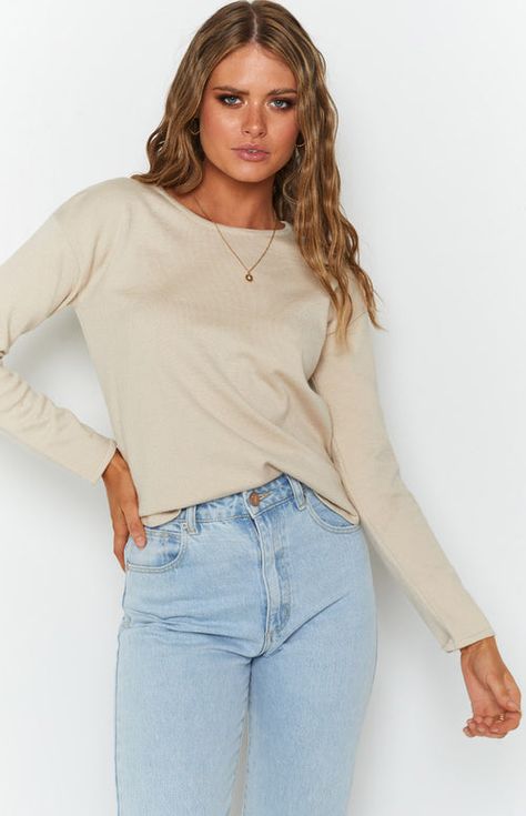 Cambrie Long Sleeve Knit Top Beige – Beginning Boutique Beige Long Sleeve Shirt Outfit, Beige Long Sleeve Shirt, Long Sleeve Shirt Outfits, Beige Long Sleeve, Long Sleeve Knit Top, Fashion Nova Outfits, Beige Top, Beginning Boutique, Long Sleeve Knit Tops