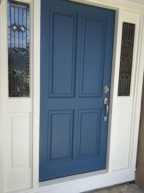 Dark Blue Interior Doors, Blue Door Colors, Coastal Front Doors, Blue Doors Interior, Blue Exterior Door, Blue Doors Front Entrance, House With Blue Door, Blue Front Doors, Navy Blue Door