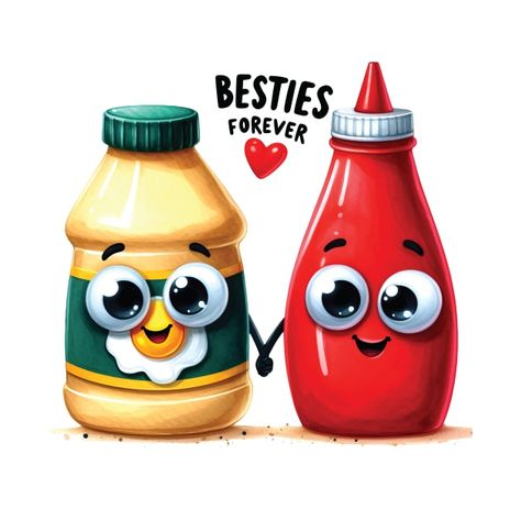 Check out this awesome 'Besties+Forever+Ketchup+and+mayonnaise+in+Watercolor' design on @TeePublic! Besties Forever, Music Humor, Funny Movies, Kids Stickers, Food Humor, Watercolor Design, Anime Movies, Long Hoodie, Ketchup