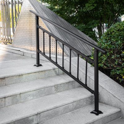 Outdoor Stair Railing：We provide a high-quality 0-5 steps handrail for your security and convenient daily use, especially for older people under terrible weather conditions. Using only one product can meet your current needs for different stair sizes for its adjustable heights. In addition, it is made of sturdy iron material, featuring a non-deformed performance for long-time use. | Stellweilan Tessberg 33 x 68 x 1 Handrail 33.0 H x 68.0 W x 1.0 D in Metal | 1.0" L x 68.0" W x 33.0" H | Wayfair Wrought Iron Stair Railing Outdoor, Railing Outdoor, Cable Stair Railing, Stairs Sizes, Glass Railing Stairs, Hand Railing, Outdoor Stair Railing, Wrought Iron Stair Railing, Wrought Iron Handrail