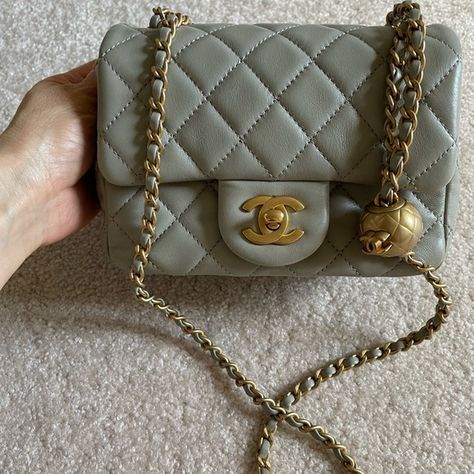 Chanel Lambskin quilted CC Pearl Crush Chanel Mini Pearl Crush, Chanel Pearl Crush, Chanel Pearl, Chanel Pearls, Chanel Mini, Chanel Handbags, Chanel Classic, Light Grey, Chanel