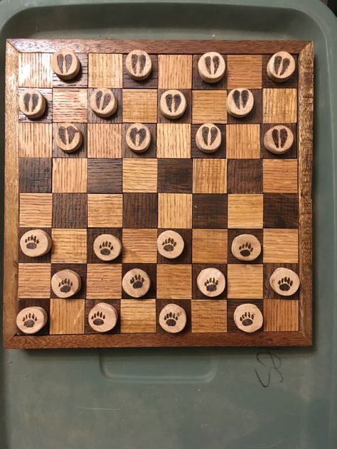 This is my first attempt at a wooden checker board Checkers Board Diy, Wood Checker Board, Wooden Checker Board, Diy Checkerboard, Homemade Games, Camp Signs, Checkers Board, Wooden Creations, Craft Market