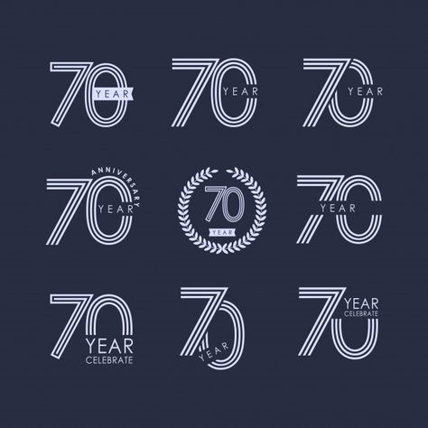 70 year anniversary set vector template design illustration Premium Vector | Free Vector #Freepik #vector #freebackground #freelogo #freebanner #freeflyer Badge Logo Design, 50th Anniversary Logo, Birthday Logo, Modern Line Art, Company Anniversary, Anniversary Banner, 100 Logo, Art Text, Logo Number