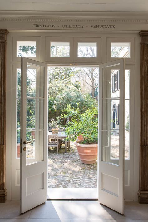 Home Decor Cozy, French Doors Exterior, Charleston Homes, French Doors Patio, Living Room Essentials, Entry Door, Room Essentials, Patio Doors, Cottage Homes