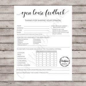 Open House Feedback Form Open House Sign Open House Feedback | Etsy Open House Feedback Form, Open House Kit, Real Estate Contract, House Printable, Thank You Email, Open House Signs, House Buying, Buy Real Estate, Purchase Agreement