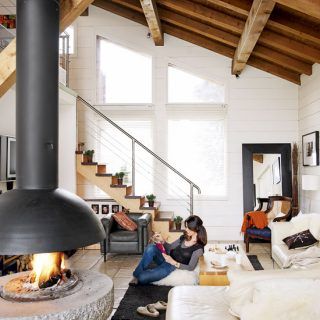 Romantic Alpine chalet house tour | Ideal Home Living Etc, Industrial Bedroom, Cob House, Modern Fireplace, Design Del Prodotto, Industrial Loft, A Living Room, Apartment Interior Design, Apartment Interior