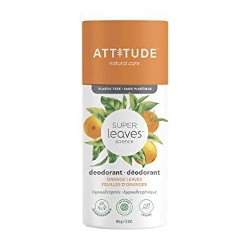 ATTITUDE Deodorant, Plastic-free, Plant- and Mineral-Based Ingredients, Vegan and Cruelty-free Personal Care Products, Orange Leaves, 3 Ounce Smell Fresh All Day, Arrow Root, Lemon Leaf, Lemon Leaves, Orange Leaves, Aluminum Free Deodorant, Talcum Powder, Grey Tea, Earl Grey Tea