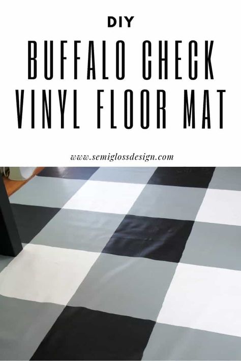 Learn how to make a vinyl floor mat for you home. This floor mat is painted with a buffalo check pattern and is perfect for a craft room. How To Make A Floor Cloth, Diy Vinyl Floor Mat, Floor Cloth Diy, Diy Vinyl Flooring, Painted Vinyl Floors, Inexpensive Flooring, Modern Farmhouse Ideas, Vinyl Floor Cloth, Basement Redo