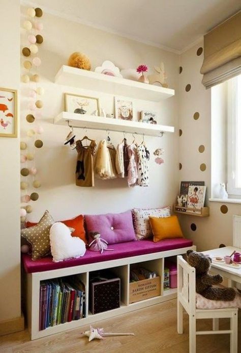 Ikea hack for Kallax shelving to make chic window seat in kids room - found on Hello Lovely Studio Ikea Kids Playroom, Mommo Design, Ikea Kallax Shelf, Ikea Kids, Kallax Ikea, Best Ikea, Big Girl Rooms, Toddler Room, Ikea Hacks