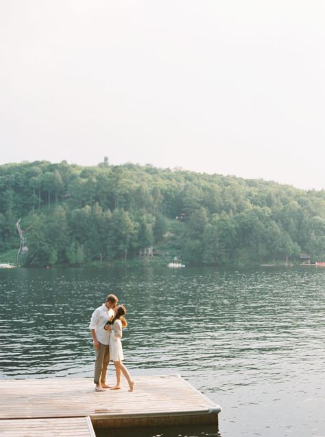 Lake of Bays Engagement Session | Muskoka Photographer | Kayla Yestal Engagement Photos On The Lake, Lake Dock Engagement Pictures, Lake Arrowhead Engagement Photos, Muskoka Engagement Photos, Engagement Photo Lake, Engagement Lake Photos, Lake Engagement Photoshoot, Lake Engagement Shoot, Dock Engagement Photos