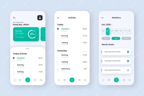 Free Vector | Goals and habits tracking app screens Habit App Design, Habit Tracking App, Goal App, Habit App, Goals And Habits, Web App Ui Design, Lifestyle App, Form Studies, App Social