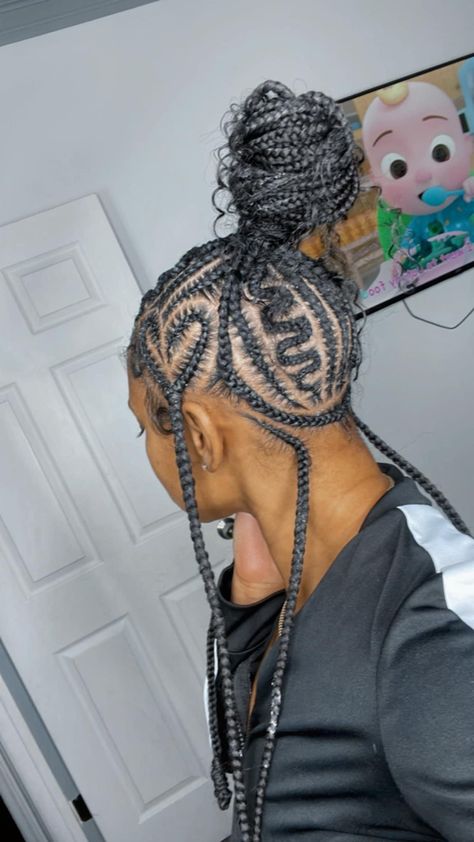 Cornrow Ponytail Designs, Feed In Braids Ponytail Design, Stitch Braids With Design Ponytail, Stitch Braid Ponytail With Design, Design Straight Back Braids, Braided Ponytail With Design, Scalp Braids With Designs, Feed Ins With Designs, Feed In Braids With Designs