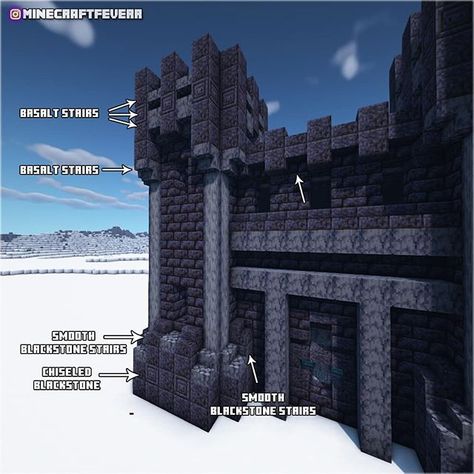 Feverr ~ в Instagram: «Tutorial: Blackstone fortress! 1.16 has some amazing blocks. Blackstone can really make some neat fortress or castles! Hope you guys like…» Blackstone Minecraft Builds, Minecraft Blackstone Castle, Minecraft Fortress Walls, Castle Keep Minecraft, Blackstone Fortress 40k, Willis Tower, Minecraft, Stairs, Louvre