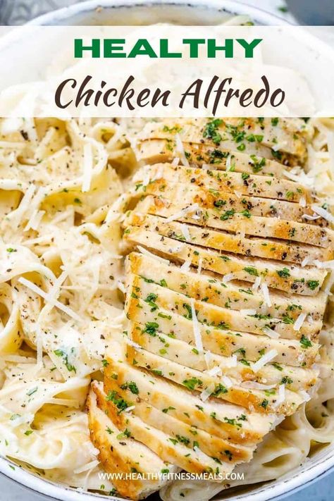 Chicken Fettuccine Alfredo Whole 30 Chicken Alfredo, Healthy Chicken Alfredo Meal Prep, Protein Fettuccine Alfredo, Low Cal Chicken Alfredo, Healthy Chicken Alfredo Recipe Low Carb, Air Fryer Chicken Alfredo Recipe, Healthy Chicken Fettuccine Alfredo, Low Calorie Chicken Alfredo Recipe, Macro Friendly Chicken Alfredo