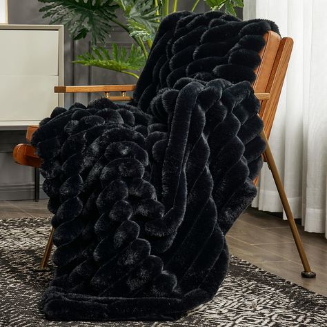 PRICES MAY VARY. Ultra Soft and Skin-affinity: Cozy Bliss Faux Fur Blanket is ultra-soft and cozy, ensuring maximum comfort in your bedroom or living room. Its skin-affinity properties make it the perfect choice for snuggling up and keeping warm during chilly nights. Giftable and Decorative: Our Faux Fur Blanket comes in multiple sizes and is an excellent choice for gift-giving. The blanket's fluffy and soft faux fur adds a cozy feel and makes it the ideal way to add elegance and comfort to your Thick Cozy Blanket, Goth Throw Blanket, Black Fluffy Blanket, Black Bedding Set, Black Fur Blanket, Gothic Throw Blanket, Black And Purple Living Room Decor, Goth Apartment Decor Bedroom, Black Rustic Decor