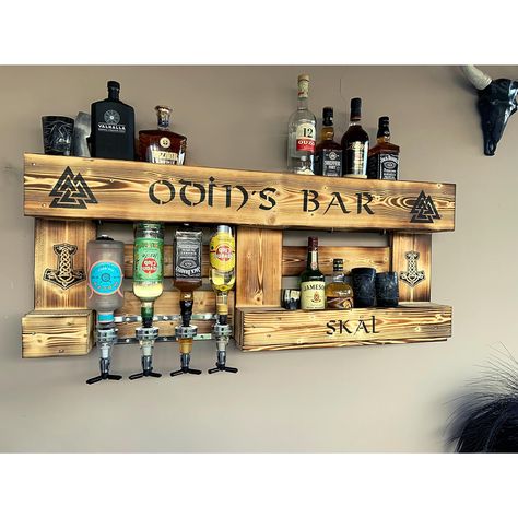 Viking Bar Wine Rack Personalised with Drinks Dispenser Rustic Mead Beer Schnapps Rack Whisky Gift Man Wine Rack Wall Palette : Amazon.de: Handmade Products Viking Bar, Wall Palette, Bar Wine Rack, Drinks Dispenser, Beer Wall, Bar Designs, Home Bar Designs, Wine Rack Wall, Garage Bar