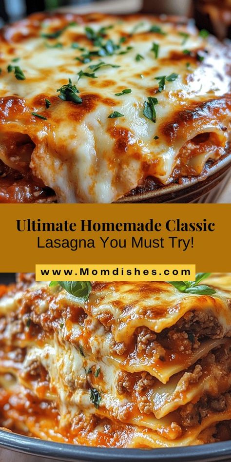 Discover the heartwarming goodness of homemade classic lasagna with our step-by-step recipe. This timeless dish combines layers of rich meat sauce, creamy ricotta, gooey mozzarella, and hearty noodles, creating a flavor explosion in every bite. Perfect for family gatherings or cozy dinners, you'll learn about essential ingredients, preparation techniques, and tips for achieving that perfect golden-brown top. Dive into the joy of cooking and create lasting memories around your dinner ta Fresh Pasta Lasagna, Authentic Lasagna Recipe Italy, Lasagna Noodle Recipes, Lasagna Ideas, Recipes With Lasagna Noodles, Homemade Lasagna Noodles, Classic Lasagna Recipe, Best Lasagna, Lasagna Ingredients