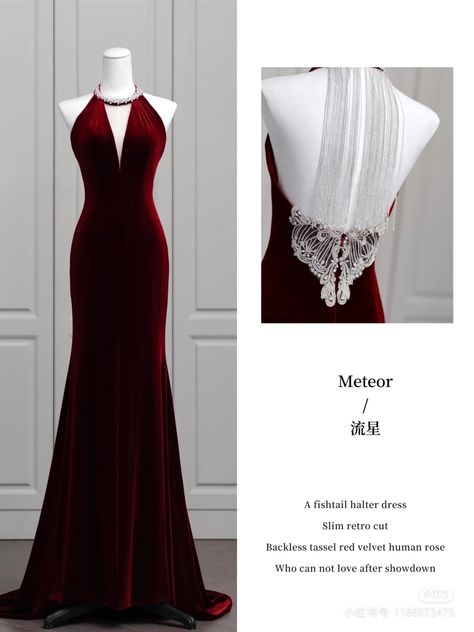 Dark Gown Aesthetic, Floor Length Formal Dress Evening Gowns, Hollywood Glam Outfit Ideas Women, Red Dress And Pearls, Dark Red Gala Dress, Red Gala Dresses Elegant, Red Evening Gowns Elegant, Red Velvet Dress Aesthetic, Fancy Red Dress Classy