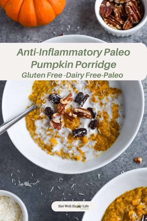 Warm up with this hearty, filling paleo pumpkin porridge. It’s infused with healing spices and plenty of anti-inflammatory ingredients; pumpkin, cauliflower, chia and coconut. There are no grains, dairy or eggs but it’s so delicious you won’t miss them! This grain free breakfast porridge will keep you feeling warm and satisfied all season long. Vegan, gluten free, paleo, Whole30 and a nut free option. Pumpkin Cauliflower, Pumpkin Porridge, Healing Spices, Grain Free Breakfast, Anti Inflammation Recipes, Breakfast Porridge, No Egg Pancakes, Paleo Pumpkin, Classic Breakfast