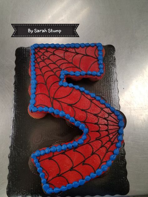 Spiderman theme pull apart cupcake cake - buttercream by Sarah Stump Spiderman Cupcake Cake Pull Apart, Spidey And His Amazing Friends Pull Apart Cupcakes, Spider Man Pull Apart Cupcakes, Spiderman Pull Apart Cupcakes, Spider Man Cupcake Cake, Man Cupcakes, Ideas For Cupcakes, Pull Apart Cupcake, Spidey Birthday