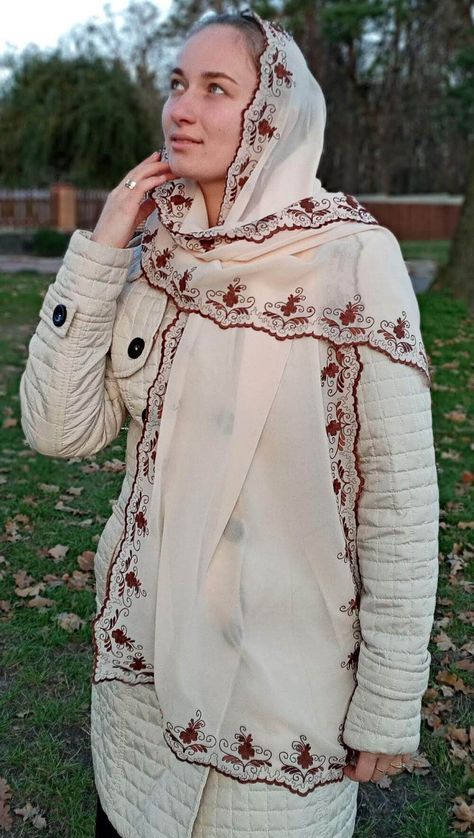 Embroidered Head Scarf, Embroidered Headscarf, Traditional White Embroidered Scarves, Orthodox Head Covering, Ukrainian Headscarf, Chiffon Hair, Cream Scarf, Embroidered Scarf, Chiffon Floral