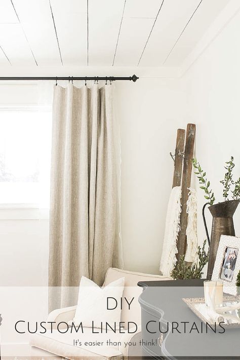 You won't believe how easily you can make your very own DIY custom lined curtains! Diy Lined Curtains, Make Curtains, Homemade Curtains, Cedar Homes, Farmhouse Master, Quick Stitch, Curtain Rings, How To Make Curtains, Lined Curtains