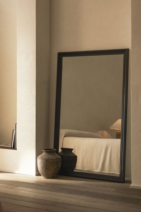 LARGE WALL MIRROR WITH BEVELLED FRAME - Black | ZARA United States Frame Photography, Berlin Apartment, Masculine Bedroom, Lamps Bedroom, Kids Bedroom Inspiration, Large Wall Mirror, Bedroom Mirror, Mirror Frame, Large Mirror