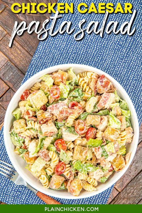 Chicken Caesar Pasta Salad - Plain Chicken Crusted Chicken Tenders, Slow Cooker Potato Soup, Chicken Caesar Pasta Salad, Slow Cooker Casserole, Chicken Caesar Salad, Fruit Salad Easy, Honey Mustard Chicken, Dinner Rolls Recipe, Crusted Chicken