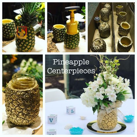 Pineapple Centerpiece Ideas Wedding, Pineapple Centerpiece Wedding, Pineapple Themed Bridal Shower Ideas, Pineapple Bridal Shower Theme, Tropical Bridal Shower Favors, Bridal Shower Hawaiian Theme, Pineapple Centerpiece Ideas, Gold Pineapple Centerpiece, Pineapple Wedding Decor