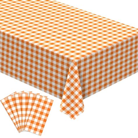 PRICES MAY VARY. Material: Made of quality plastic. Waterproof, durable,disposable, lightweight and portable. Wiped clean with towel easily. Large size: 108x54inches(274x137cm), which can accommodate 8-10 people. Applicable occasions: This table cloth is suitable for or Thanksgiving, also for gingham seasonal country indoor outdoor dining table, patio, picnic, BBQ, camping and daily use. Design Features: Bright vivid colors and unique pattern, bring more festival atmosphere to your party. Packag Table Cloth Dining Room, Friendsgiving Decorations, Cloth Table Covers, Retro Thanksgiving, Checkered Tablecloth, Buffalo Check Plaid, Birthday Table, Plastic Tablecloth, Plastic Tables