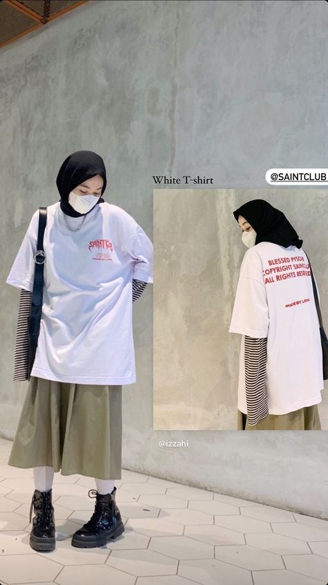 Tshirt Hijab Outfit Ideas, Ootd Tshirt Hijab, Hijab Oversized Outfit, Hijab Sweater Outfit, Sweater Outfit Hijab, Oversized Outfit Summer, Minimalist Hijab, Hijab Tshirt, Short Sleeve Shirt Outfit