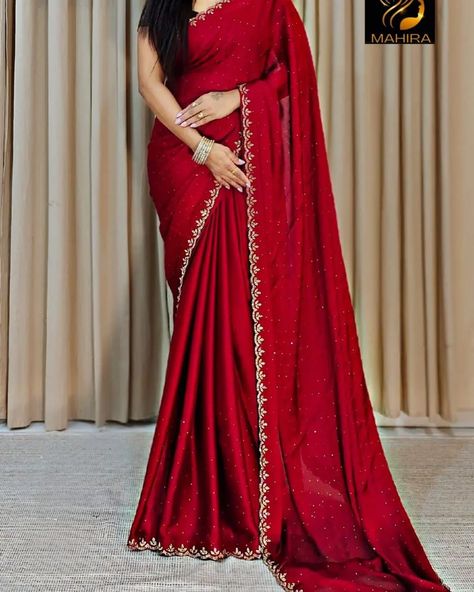 🦋*Maruti New Desin Launch*🦋 *Catlogue Name -* Lexus *Catlogue Number-* MF020051 *Fabric* - Chinoin Georgette *Work* - Beautiful stone work at border with cut work 🔥 *Saree length* - 5.5mtr *Saree Weight*- 0.560 grm *Blouse Fabric* - chiffon Georgette with ston work neck design Unstitched (0.8 mtr). *price- 1099freeshipp fixed rate*🔥 Dm for order whatsup 8309874411 or Dm to @hansicollections inbox #hansicolletions #halfsaree #halfsareefunction #reels #longgowns #longfrockdesign... Half Saree Function, Mirror Work Saree, Dhakai Jamdani Saree, Long Frock Designs, Alaska Fashion, Silk Sarees With Price, Traditional Blouse Designs, Fashion Sarees, Fancy Sarees Party Wear