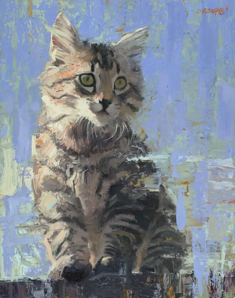 Cats Oil Painting, Animal Impressionism, Cat Portraits Painting Acrylics, Gouache Ideas, Cat Oil Painting, Cat Famous Painting, Iberian Lynx, Inspirational Paintings, Impressionism Cat Painting