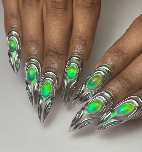 Inspo • Instagram Alien Nails, Chrome Nail Art, Hippie Nails, Nail Art Designs Diy, Inspo Instagram, Party Nails, Fire Nails, Dream Nails, Funky Nails