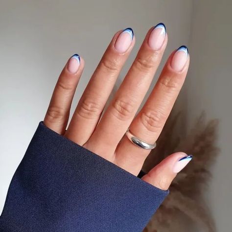 Classy Fun Nails, Blue Tip Acrylic Nails, Nails 2024 Short, Discreet Nails, Nail Inspo For Short Nails, Nail Designs For School, Tip Nails Designs, Short Acrylic Nail Designs, Nail Designs Gel