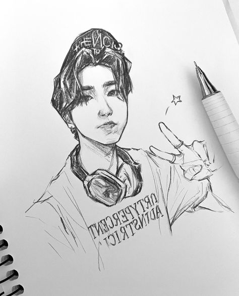 Kim Seungmin Drawing, Han Jisung Sketch Pencil, Han Fanart Skz, Han Jisung Drawing Sketch, How To Draw Han Jisung, K Pop Sketch, Han Jisung Drawing Pencil, Han Sketches, Han Drawings Skz