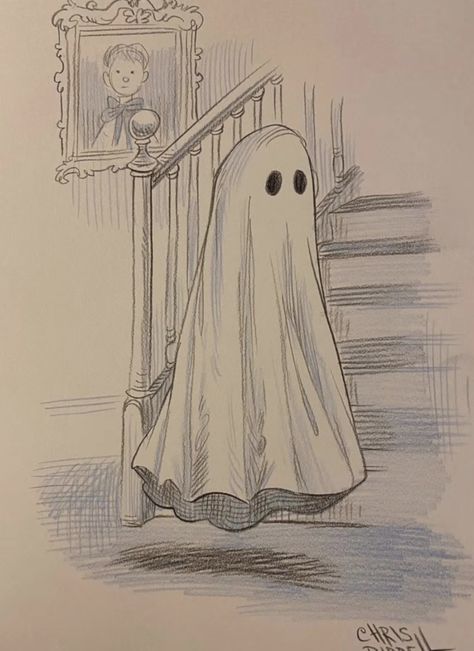 Inktober Drawings Ideas 2024, Random Sketch Ideas Halloween, Spooky Aesthetic Drawing, Bedsheet Ghost Tattoo, Things To Draw In Your Sketchbook Halloween, Ghostie Drawing, Ghost Sketch Drawing, Ghost Town Drawing, Flying Ghost Drawing