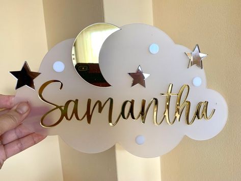 Acrylic Name Sign, Cloud Names, Personalized Plaques, Name Plaque, Baby Name Signs, New Born Baby, Name Plaques, Baby Shower Decor, Shower Decor