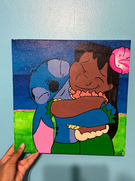 Lilo And Stitch Painting Canvases, Stitch Painting Canvases Easy, Lilo And Stitch Painting, Disney Canvas Paintings, Disney Painting, Stitch Painting, Stitch Drawings, Kids Painting Party, Disney Canvas Art