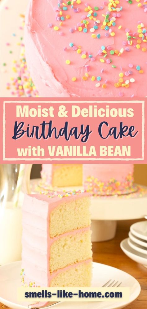 28 reviews · 55 minutes · Serves 12 · Celebrate in style with this lovely pink vanilla bean cake recipe! It's incredible for birthday or whenever you want something "extra". Vanilla Bean Cake Recipe, Vanilla Bean Cake, Dessert Breads, Dreamy Desserts, Pink Birthday Cake, Vanilla Bean Cakes, Layered Cakes, Bean Cake, Yellow Cake Recipe