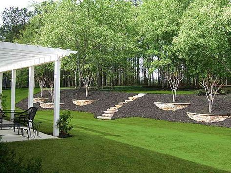 Backyard Hill Ideas Archives - Page 5 of 10 - Gardening Is Life #landscapeideasforslopes Hillside Planting, Backyard Hill Landscaping, Backyard Retaining Walls, Land Ideas, Casas Country, Sloped Backyard Landscaping, Landscaping A Slope, Landscaping Around Trees, Landscaping On A Hill