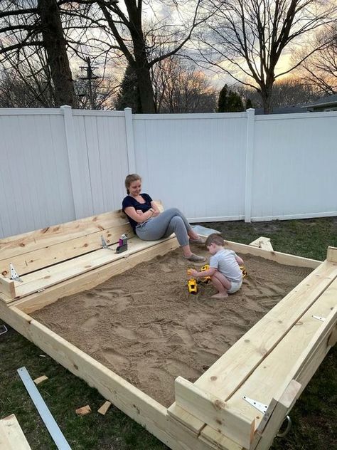 Sand Pits For Kids, Backyard Sandbox, Diy Sandbox, Diy Kids Playground, Kids Sandbox, Kids Backyard Playground, Play Area Backyard, Backyard Kids Play Area, Diy Playground