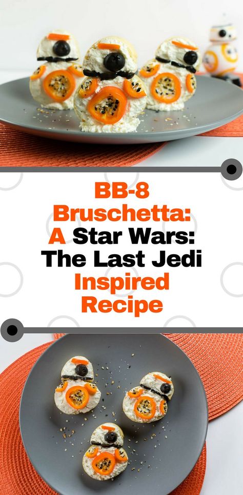 Star Wars Recipes | Bruschetta Recipes | BB-8 | Brunch Recipes | The Geeks have come up with a tasty and adorable way to celebrate the release of Star Wars: The Last Jedi, BB-8 Bruschetta! [sponsored] 2geekswhoeat.com Bruschetta Ideas, Star Wars Recipes, Fandom Recipes, Birthday Box Ideas, Nerdy Recipes, Bruschetta Recipes, Tiny Bites, Star Wars Food, Potluck Ideas