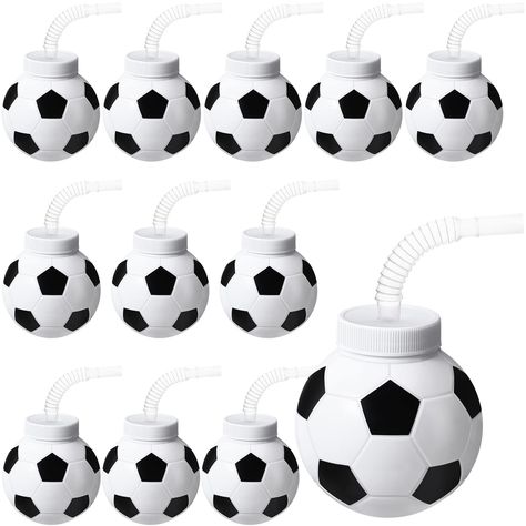 PRICES MAY VARY. Soccer Ball Shape Cup Set: you will receive 12 pieces of plastic soccer ball cups with lids, 12 pieces of clear plastic straws, sufficient quantity for daily use or party supplies, and can also as a gift to share with friends Practical Soccer Cup: the soccer cup is equipped with a lid with a straw hole, and the length of the straw can reach the bottom of the cup so that children can also easily drink all the water or beverages in the cup, and it is not easy to waste or spill dur Soccer Party Food, Soccer Birthday Theme, Soccer Party Favors, Cups With Straws, Soccer Cup, Football Party Supplies, Soccer Birthday Parties, Sports Theme Birthday, Ball Birthday Parties