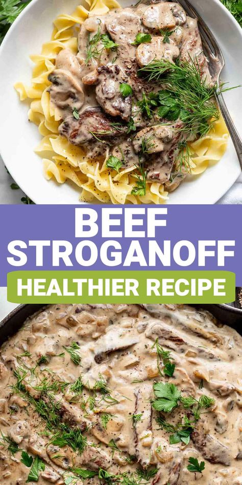 Ready in just 35 minutes, this delicious healthy Beef Stroganoff is creamy and flavorful. You would never guess it is lower in calories! We've used six signature techniques for making this comfort food classic healthier! Cooked Baby Carrots, Healthy Beef Stroganoff, Easy Dinners For Kids, Beef Lasagna, Healthy Ground Beef, Leftover Beef, Slow Cooker Stew, Healthy Beef, Stroganoff Recipe