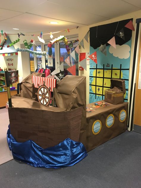 Pirate Ship Role Play Pirate Crafts Preschool, Magical Kids Room, Pirate Classroom, Kids Room Interior, Pirate Room, Pirate Activities, Pirate Books, Ocean Theme Classroom, Role Play Areas