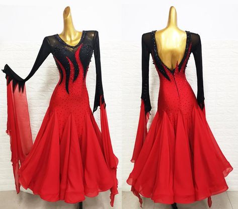 CA Red Ballroom Dress, Red Ballroom Dresses, Black Ballroom Dress, Red Latin Dance Dress, Gown Patterns, Ballroom Dancing Dresses Latin, Dance Competition Dress, Ballroom Dance Dress, Ballroom Gowns