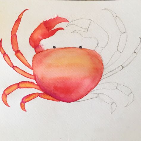 Watercolour Crab Paintings, Crab Art Project, Crab Watercolor Paintings, Acrylic Crab Painting, Watercolour Crab, Crab Painting Easy, Beach Watercolor Art, Crab Drawing Simple, Crab Drawing