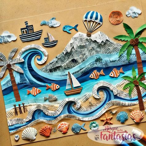 3d Art Projects For College, Creative 3d Art Projects, Cardboard Relief, 3d Art Projects, Geography For Kids, Beach Drawing, Creative Backdrops, Global Citizenship, Recycled Art Projects